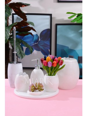 Miarik Design Dekoratif Mermer Banyo Seti Takımı 7 Li Aksesuar Detaylı Tasarım Set