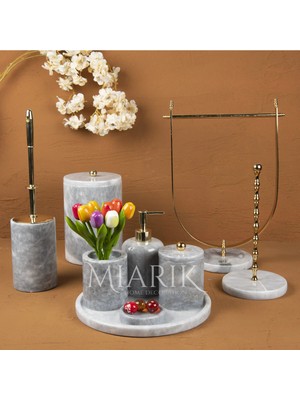 Miarik Design Dekoratif Grı Mermer T 9lu Li Banyo Seti Takımı
