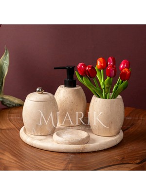 Miarik Design Dekoratif Traveren Mermer Oval Banyo Seti Takımı 5 Li Tasarım Set