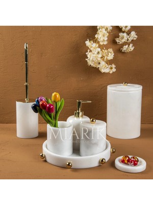 Miarik Design Dekoratif Mermer Top Top Kabaret Detaylı 7 Li Banyo Seti Takımı