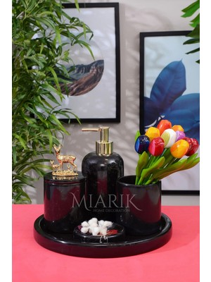Miarik Design Dekoratif Mermer 5 Li Geyik Detaylı Banyo Seti Takımı