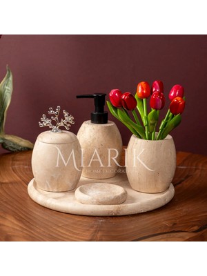 Miarik Design Dekoratif Traveren Mermer Oval Banyo Seti Takımı 5 Li Tasarım Set