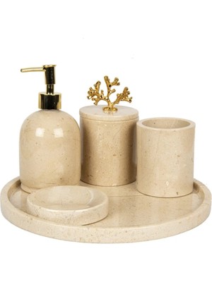 Miarik Design Rolin Beyaz Mermer Banyo Seti 7li - Gold Mercan