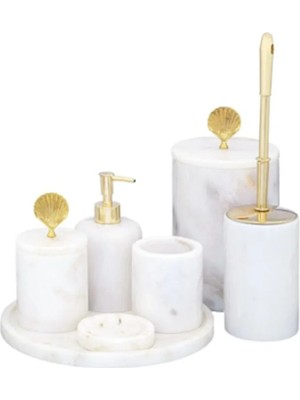 Miarik Design Dekoratif  Mermer Midye Detaylı 7 Li Banyo Seti Takımı