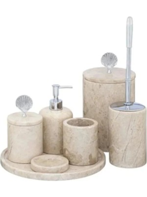 Miarik Design Dekoratif  Mermer Midye Detaylı 7 Li Banyo Seti Takımı