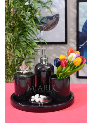 Miarik Design Dekoratif Mermer Yaprak Detaylı 5 Li Banyo Seti Takımı