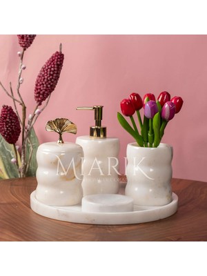 Miarik Design Dekoratif Mermer Tırtıklı 5 Li Banyo Seti Takımı