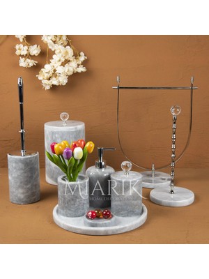 Miarik Design Dekoratif Grı Mermer T 9lu Li Banyo Seti Takımı
