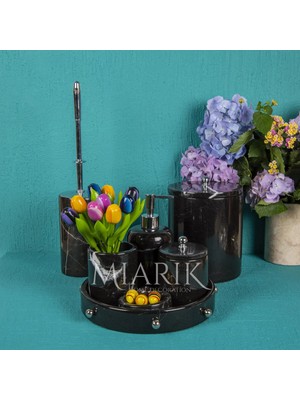 Miarik Design Dekoratif Mermer Top Top Kabaret Detaylı 7 Li Banyo Seti Takımı