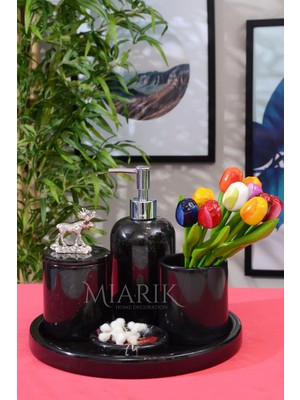 Miarik Design Dekoratif Mermer 5 Li Geyik Detaylı Banyo Seti Takımı