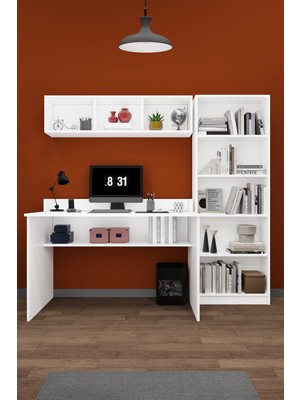 Asra Trend Modern Çalışma Masası Seti %100 MDF Bilgisayar Ders Ofis Masası Kitaplık ÇMT001