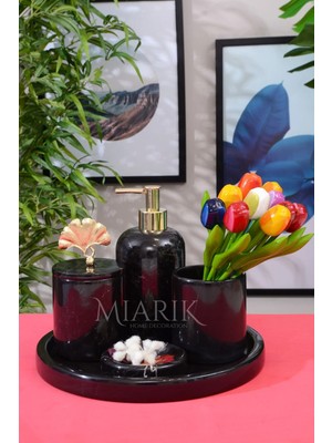 Miarik Design Dekoratif Mermer Yaprak Detaylı 5 Li Banyo Seti Takımı