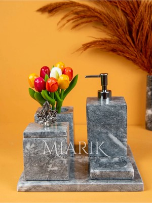 Miarik Design Dekoratif Mermer Düz Kare 5 Li Banyo Seti Takımı