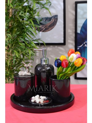 Miarik Design Dekoratif Mermer 5 Li Geyik Detaylı Banyo Seti Takımı