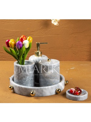 Miarik Design Dekoratif Mermer Top Kabare Detaylı 5 Li Banyo Seti Takımı