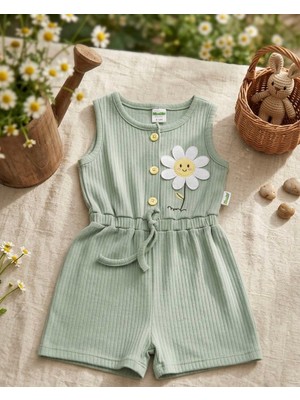 Rüya Kids Kız Çocuk Yazlık Düğme ve Papatya Detaylı Tulum