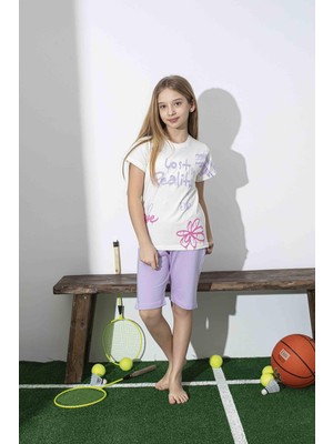 Ay Kids Kız Çocuk  Yazlık Likralı Penye Alt Üst Şort Takım 3049-50B