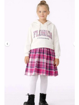 Ay Kids Kız Çocuk Sweatshirt Görünümlü Ekose Desenli Elbise-1710-