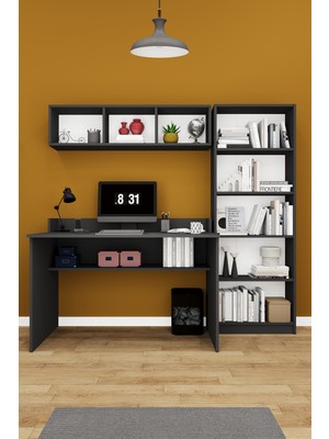 Asra Trend Modern Çalışma Masası Seti %100 MDF Bilgisayar Ders Ofis Masası Kitaplık ÇMT001
