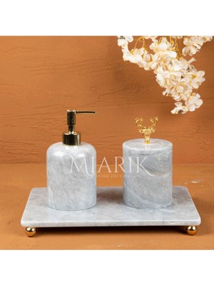 Miarik Design Dekoratif Grı Mermer Aksesuar Detaylı 3 Lu Banyo Seti Takımı