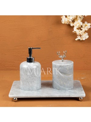 Miarik Design Dekoratif Grı Mermer Aksesuar Detaylı 3 Lu Banyo Seti Takımı
