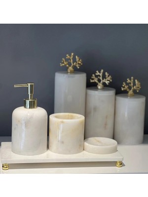 Miarik Design Dekoratif Beyaz Mermer 4lu Banyo Seti Takımı