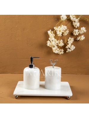 Miarik Design Dekoratif Beyaz Mermer Aksesuar Detaylı 3 Lu Banyo Seti Takımı