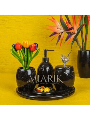 Miarik Design Dekoratif Siyah Mermer Banyo Seti Takımı 5 Li Tasarım Set