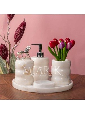 Miarik Design Dekoratif Mermer Tırtıklı 5 Li Banyo Seti Takımı