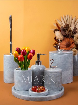 Miarik Design Dekoratif Grı Mermer Aksesuar Detaylı 7 Li Banyo Seti Takımı