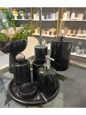Miarik Design Dekoratif Mermer Banyo Seti Takımı 7 Li Buyuk Disko Top Pirinç Detaylı Tasarım Set