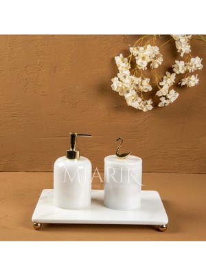Miarik Design Dekoratif Beyaz Mermer Aksesuar Detaylı 3 Lu Banyo Seti Takımı