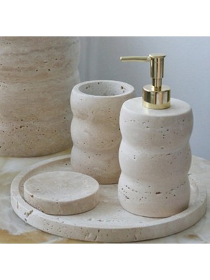 Miarik Design Dekoratif Mermer Tırtıklı 4 Lu Banyo Seti Takımı