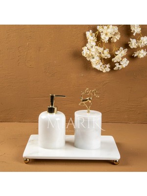 Miarik Design Dekoratif Beyaz Mermer Aksesuar Detaylı 3 Lu Banyo Seti Takımı