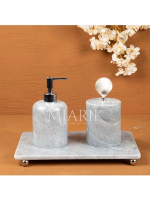 Miarik Design Dekoratif Grı Mermer Aksesuar Detaylı 3 Lu Banyo Seti Takımı