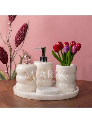 Miarik Design Dekoratif Mermer Tırtıklı 5 Li Banyo Seti Takımı