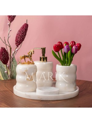 Miarik Design Dekoratif Mermer Tırtıklı 5 Li Banyo Seti Takımı