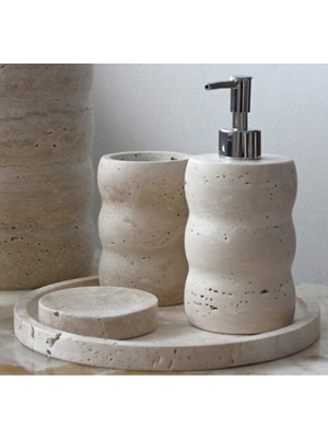 Miarik Design Dekoratif Mermer Tırtıklı 4 Lu Banyo Seti Takımı