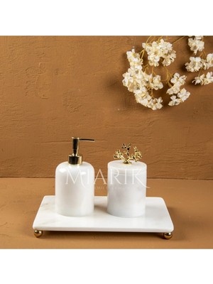 Miarik Design Dekoratif Beyaz Mermer Aksesuar Detaylı 3 Lu Banyo Seti Takımı