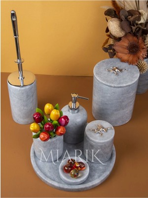 Miarik Design Dekoratif Grı Mermer Aksesuar Detaylı 7 Li Banyo Seti Takımı