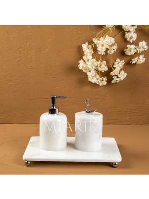 Miarik Design Dekoratif Beyaz Mermer Aksesuar Detaylı 3 Lu Banyo Seti Takımı