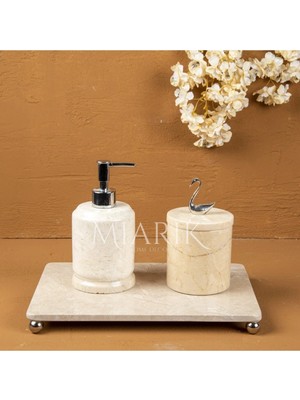 Miarik Design Dekoratif Bej Mermer Aksesuar Detaylı 3 Lu Banyo Seti Takımı