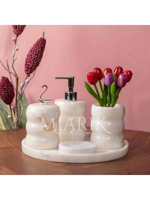 Miarik Design Dekoratif Mermer Tırtıklı 5 Li Banyo Seti Takımı