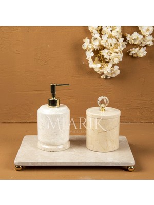 Miarik Design Dekoratif Bej Mermer Aksesuar Detaylı 3 Lu Banyo Seti Takımı
