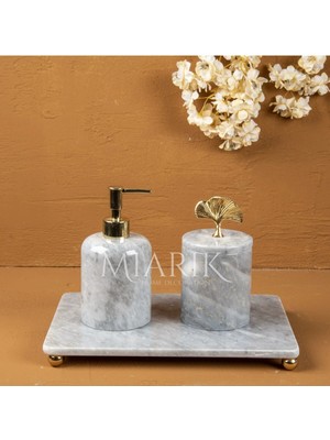 Miarik Design Dekoratif Grı Mermer Aksesuar Detaylı 3 Lu Banyo Seti Takımı
