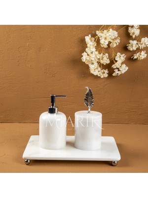 Miarik Design Dekoratif Beyaz Mermer Aksesuar Detaylı 3 Lu Banyo Seti Takımı