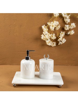 Miarik Design Dekoratif Beyaz Mermer Aksesuar Detaylı 3 Lu Banyo Seti Takımı