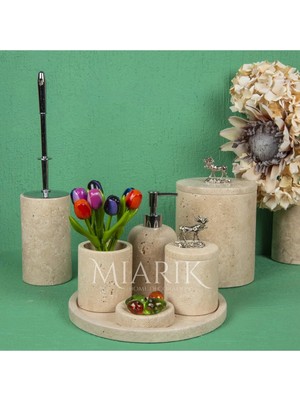 Miarik Design Dekoratif Traverten Mermer Aksesuar Detaylı 7 Li Banyo Seti Takımı