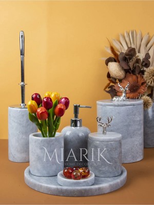 Miarik Design Dekoratif Grı Mermer Aksesuar Detaylı 7 Li Banyo Seti Takımı