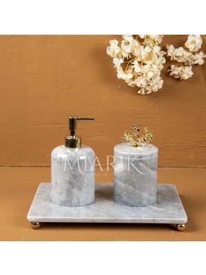 Miarik Design Dekoratif Grı Mermer Aksesuar Detaylı 3 Lu Banyo Seti Takımı